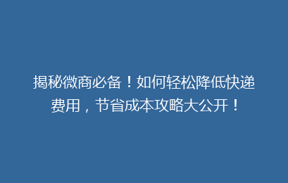 揭秘微商必备!如何轻松降低快递费用,节省成本攻略大公开!