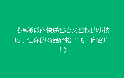 《揭秘微商快递省心又省钱的小技巧,让你的商品轻松“飞”向客户!》