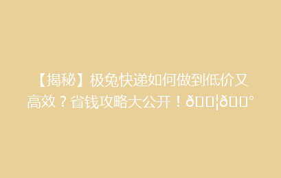 【揭秘】极兔快递如何做到低价又高效？省钱攻略大公开！📦💰