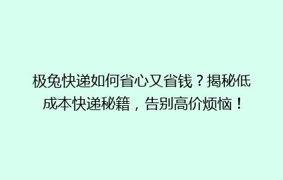 极兔快递如何省心又省钱？揭秘低成本快递秘籍，告别高价烦恼！