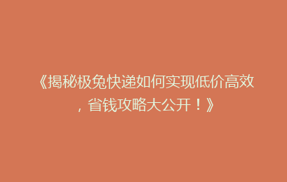 《揭秘极兔快递如何实现低价高效，省钱攻略大公开！》