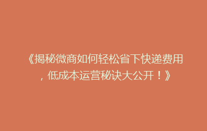 《揭秘微商如何轻松省下快递费用，低成本运营秘诀大公开！》