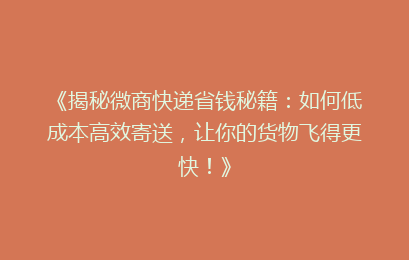 《揭秘微商快递省钱秘籍:如何低成本高效寄送,让你的货物飞得更快!》