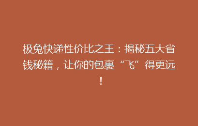 极兔快递性价比之王：揭秘五大省钱秘籍，让你的包裹“飞”得更远！
