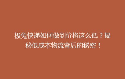 极兔快递如何做到价格这么低?揭秘低成本物流背后的秘密!