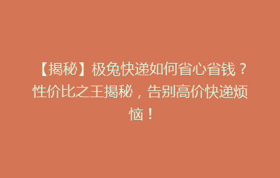 【揭秘】极兔快递如何省心省钱?性价比之王揭秘,告别高价快递烦恼!