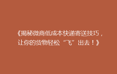 《揭秘微商低成本快递寄送技巧，让你的货物轻松“飞”出去！》