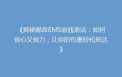 《揭秘邮政EMS省钱寄法:如何省心又省力,让你的包裹轻松抵达》