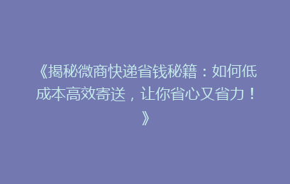 《揭秘微商快递省钱秘籍：如何低成本高效寄送，让你省心又省力！》
