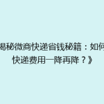 《揭秘微商快递省钱秘籍：如何让快递费用一降再降？》