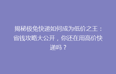 揭秘极兔快递如何成为低价之王：省钱攻略大公开，你还在用高价快递吗？
