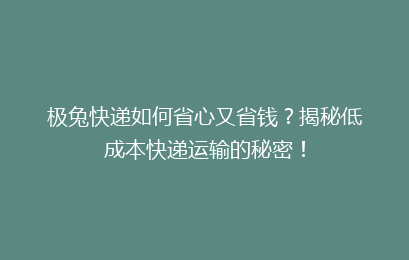 极兔快递如何省心又省钱？揭秘低成本快递运输的秘密！