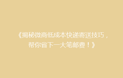 《揭秘微商低成本快递寄送技巧,帮你省下一大笔邮费!》
