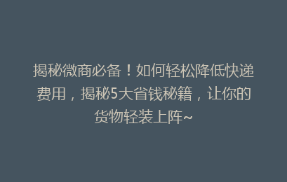 揭秘微商必备!如何轻松降低快递费用,揭秘5大省钱秘籍,让你的货物轻装上阵~