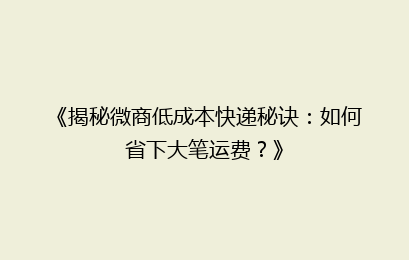 《揭秘微商低成本快递秘诀：如何省下大笔运费？》