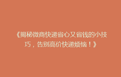 《揭秘微商快递省心又省钱的小技巧，告别高价快递烦恼！》