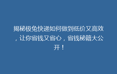 揭秘极兔快递如何做到低价又高效，让你省钱又省心，省钱秘籍大公开！