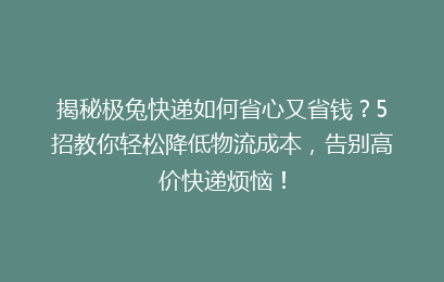 揭秘极兔快递如何省心又省钱？5招教你轻松降低物流成本，告别高价快递烦恼！