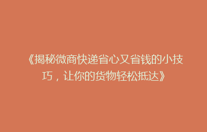 《揭秘微商快递省心又省钱的小技巧，让你的货物轻松抵达》