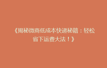《揭秘微商低成本快递秘籍:轻松省下运费大法!》