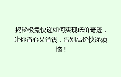 揭秘极兔快递如何实现低价奇迹,让你省心又省钱,告别高价快递烦恼!
