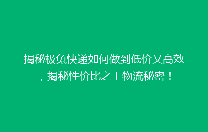 揭秘极兔快递如何做到低价又高效，揭秘性价比之王物流秘密！