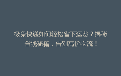 极兔快递如何轻松省下运费？揭秘省钱秘籍，告别高价物流！