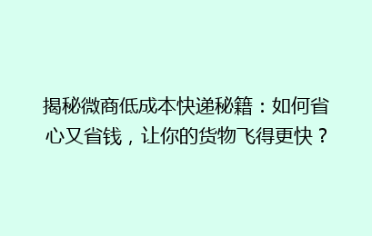 揭秘微商低成本快递秘籍：如何省心又省钱，让你的货物飞得更快？