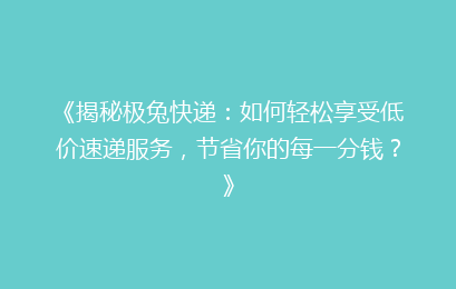 《揭秘极兔快递：如何轻松享受低价速递服务，节省你的每一分钱？》