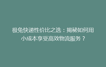 极兔快递性价比之选：揭秘如何用小成本享受高效物流服务？