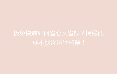极兔快递如何省心又省钱？揭秘低成本快递运输秘籍！