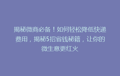 揭秘微商必备!如何轻松降低快递费用,揭秘5招省钱秘籍,让你的微生意更红火